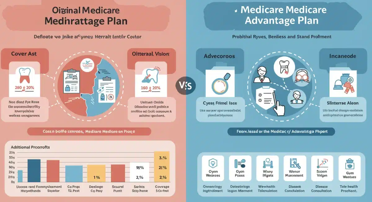 Infographic comparing Original Medicare and 2025 Medicare Advantage benefits