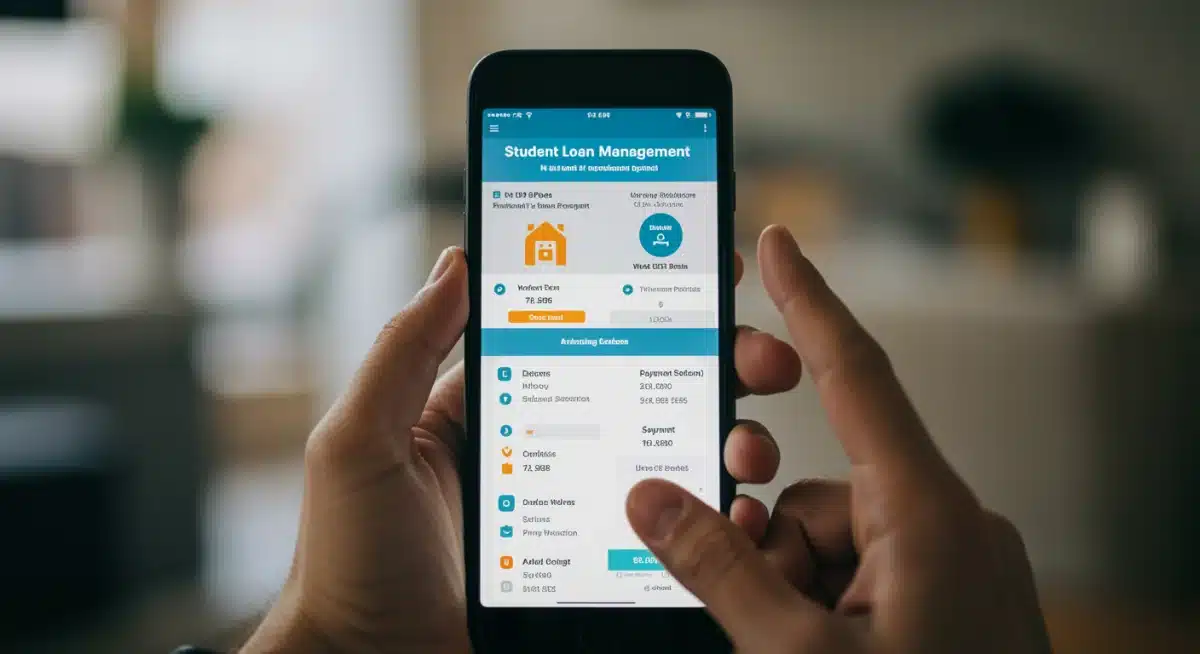 Student managing loan repayment through a mobile app.