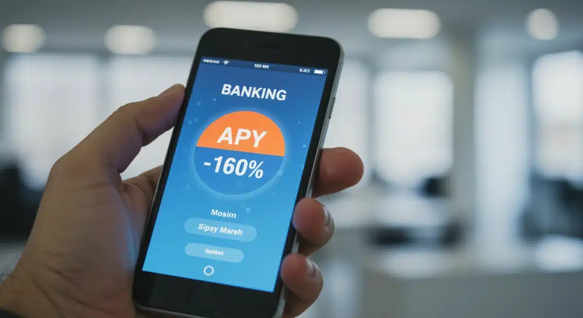 Smartphone displaying a banking app with high APY, representing digital savings management.