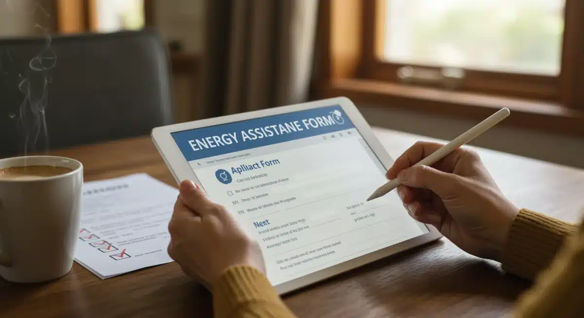 Person completing an online application for energy assistance