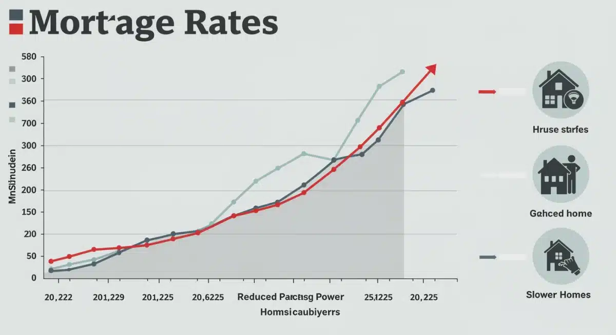 Infographic displaying rising mortgage rates and their direct impact on homebuyer affordability and purchasing power over time.