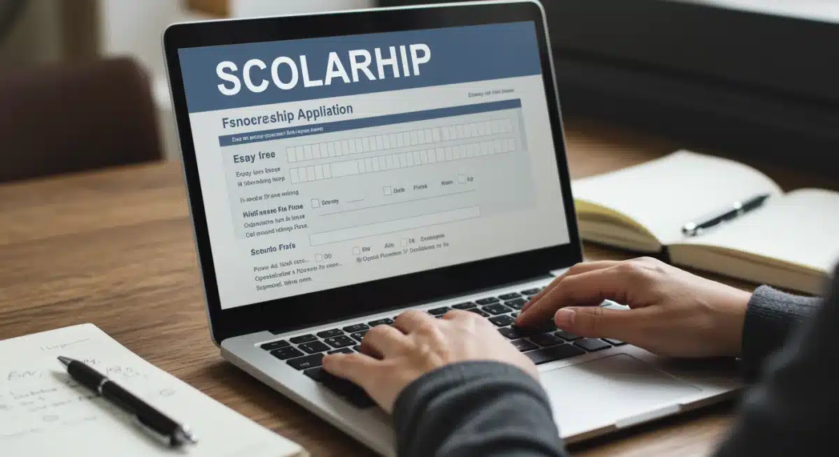 Detailed view of someone typing an essay for a scholarship application