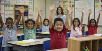 Diverse students engaged in a modern classroom, benefiting from increased education funding.