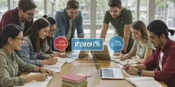 Students diligently working on scholarship applications for 2025 funding