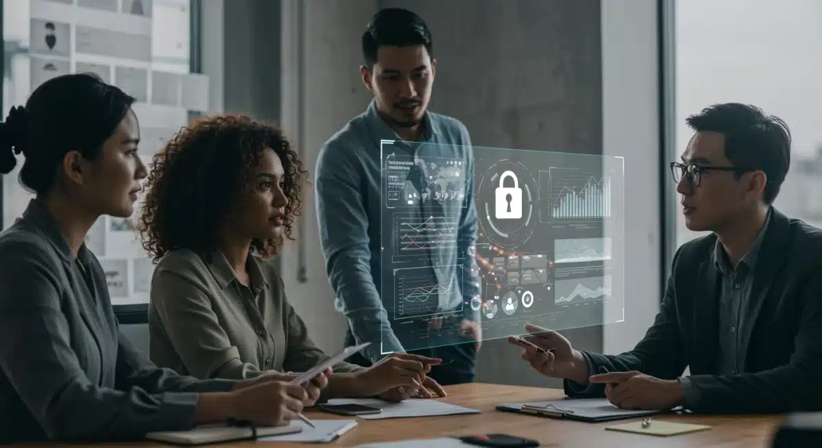 Business team reviewing cybersecurity compliance for 2026 federal mandate