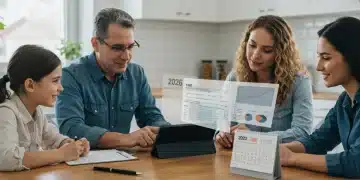 Family reviewing 2026 tax forms and financial planning documents