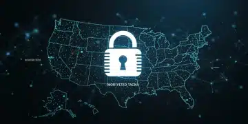 Digital padlock over US map representing federal cybersecurity mandate 2026 impact