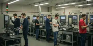 Students learning in a modern vocational training center with advanced technology