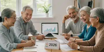 Group of retirees discussing financial planning for 2026 Social Security benefits