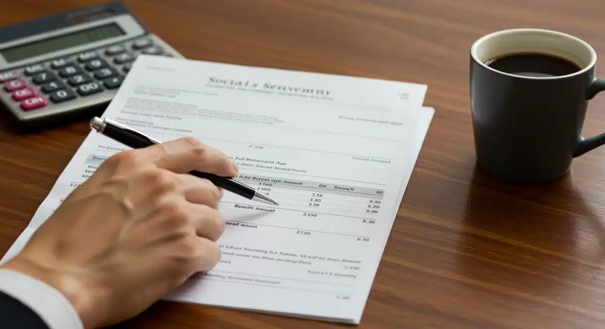 Hand pointing at full retirement age on Social Security statement