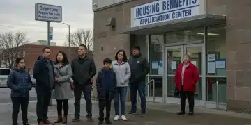 People applying for emergency housing benefits at a government center