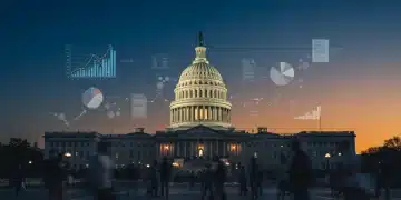 United States Capitol building with futuristic legislative data overlays, representing the 2026 Congressional Agenda and its priorities.