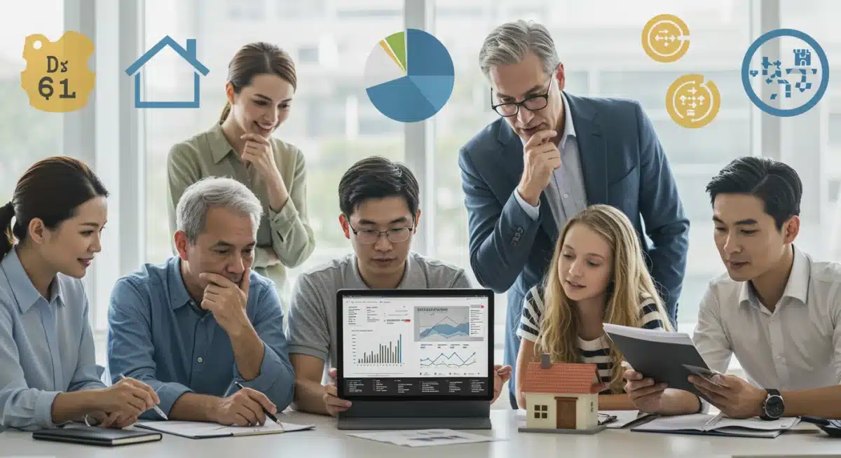 Diverse individuals impacted by economic news, representing the broad effects of interest rate changes on businesses, housing, and investments.