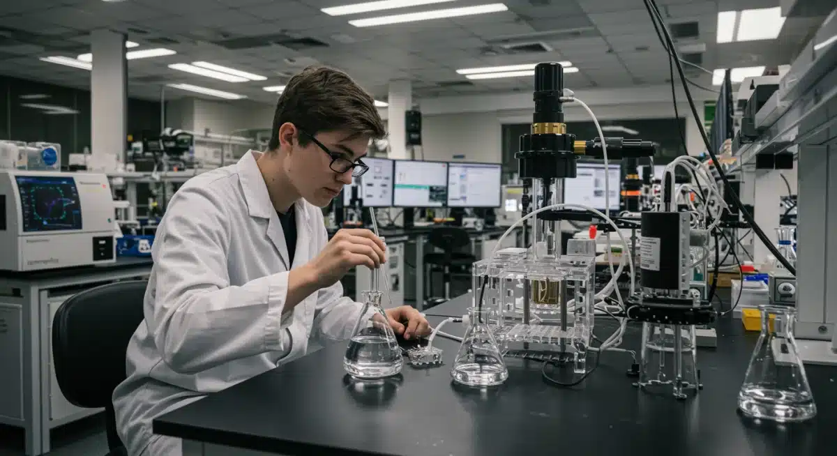 Dedicated student working on a science project in a modern lab