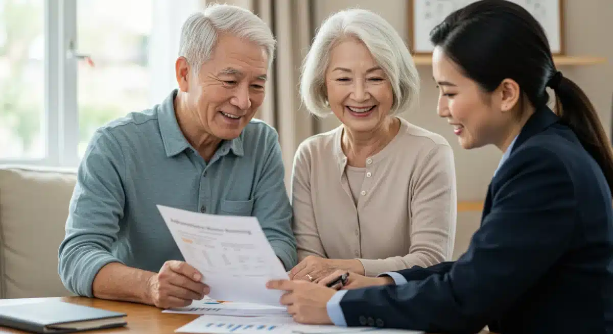 Senior couple discussing Social Security adjustments with financial advisor