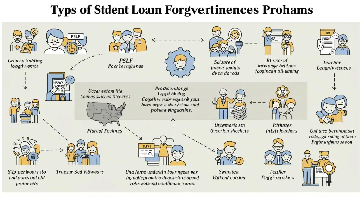 Infographic detailing various student loan forgiveness programs and their pathways.