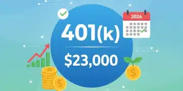 Illustration of a 401(k) retirement plan with a large sign indicating the new $23,000 contribution limit for 2026, surrounded by growing financial assets.