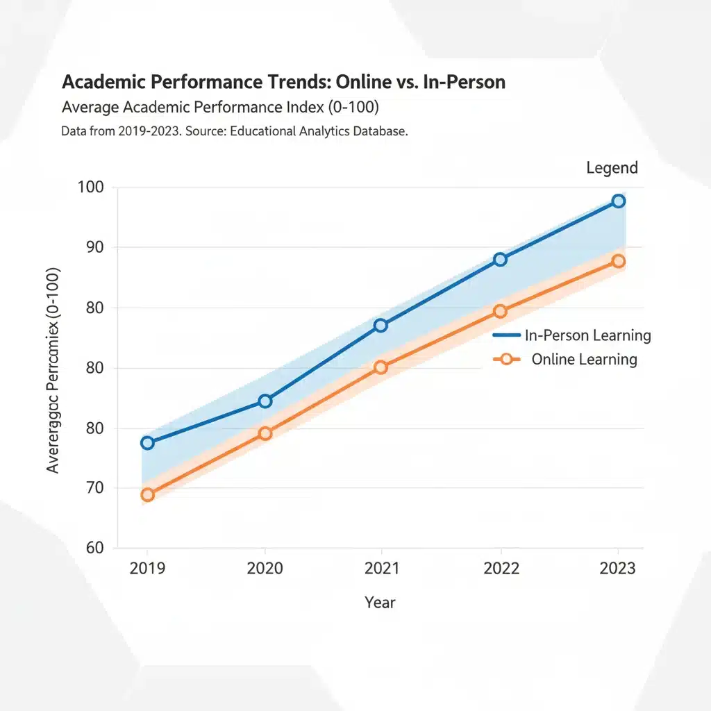 Academic performance comparison chart for online and in-person students