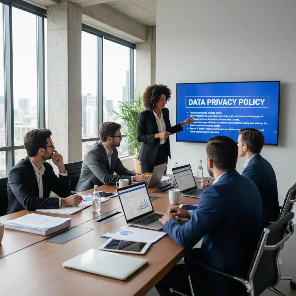 Business team discussing data privacy policy updates
