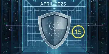 Illustration of data privacy shield and calendar for April 2026