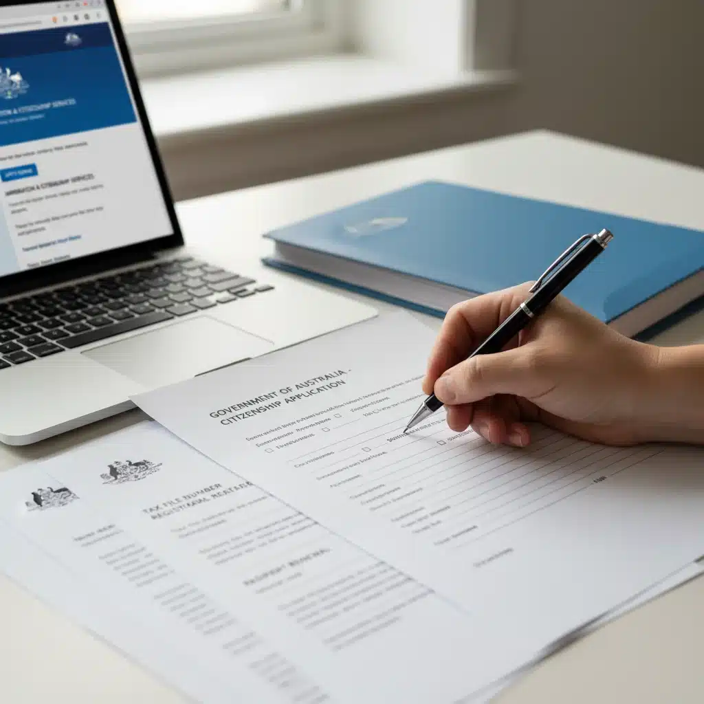 Hand filling out government benefit application form