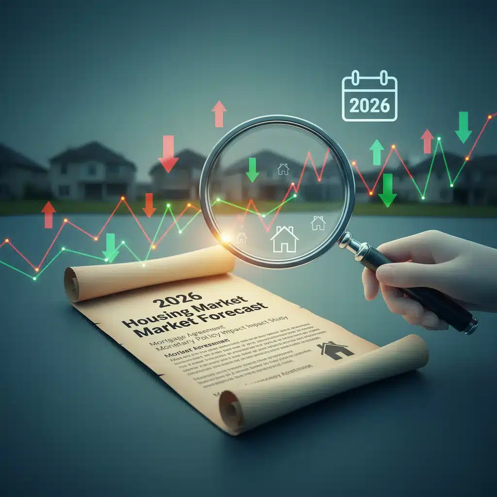 Fluctuating interest rates impacting mortgage documents and housing affordability.