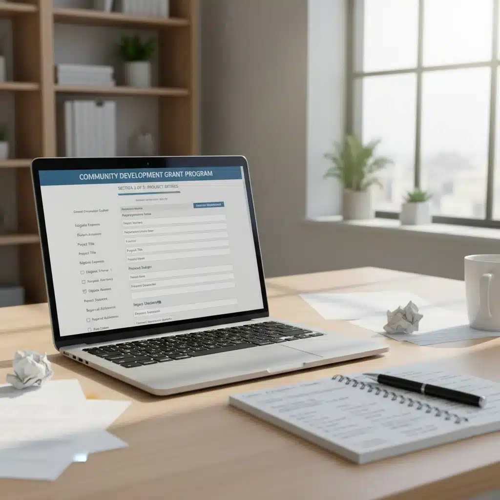 Detailed online grant application form on a laptop screen