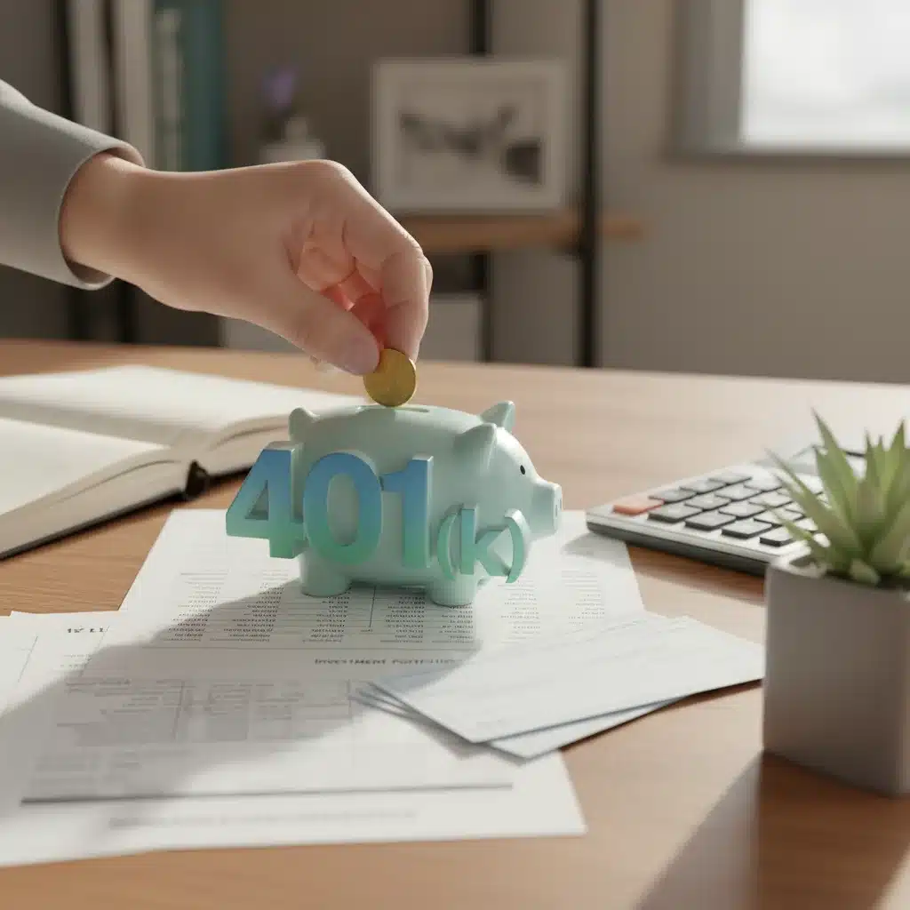 Hand depositing a coin into a 401(k) piggy bank, symbolizing consistent retirement savings and financial diligence.