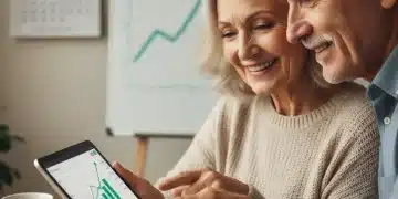 Senior couple reviewing finances with tablet, symbolizing 2026 Social Security COLA impact.