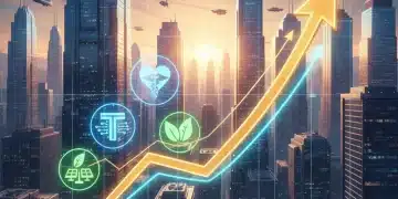 Stock market chart showing strong rebound for 2026 with sector icons