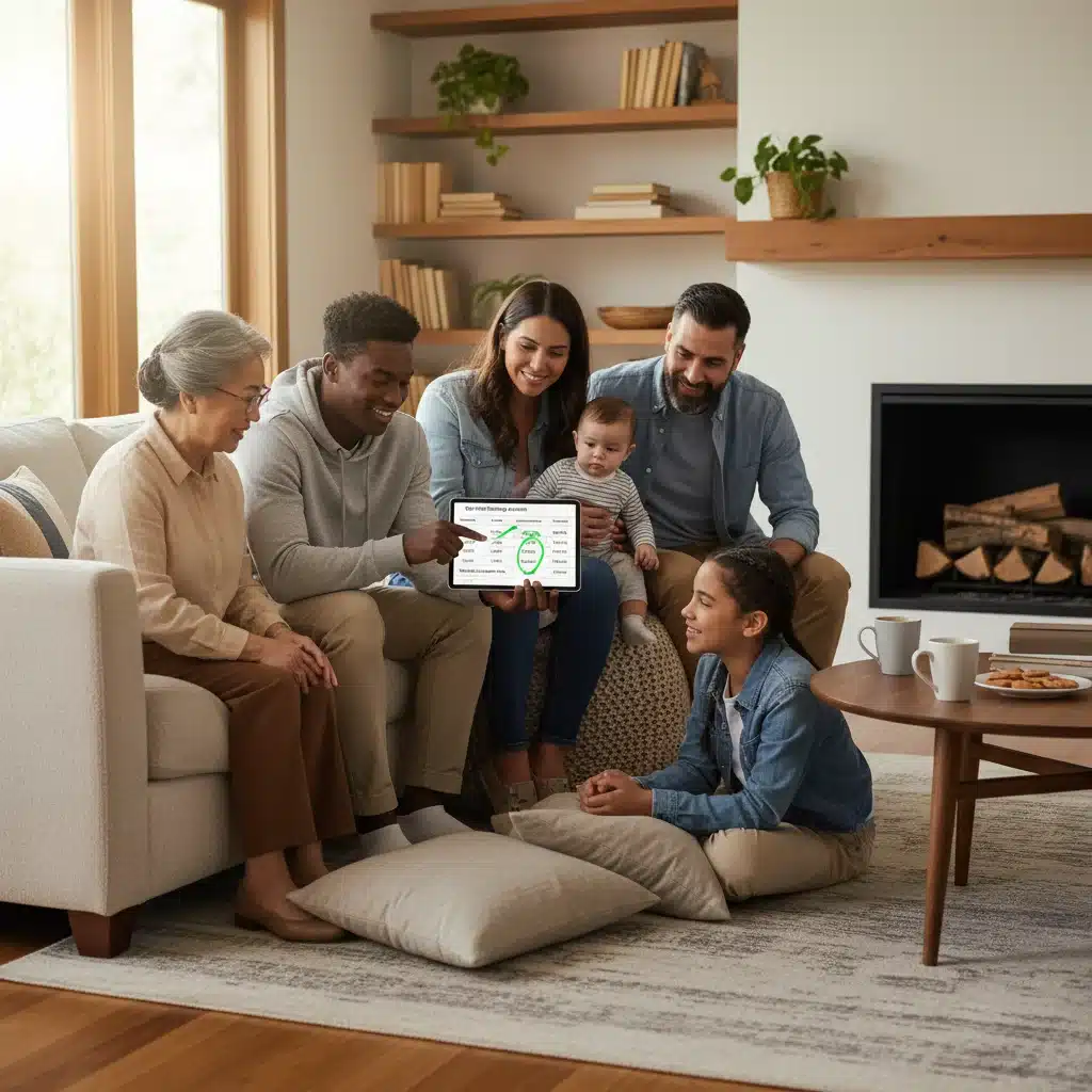 Diverse group comparing high-yield savings accounts on a tablet, showing financial planning.