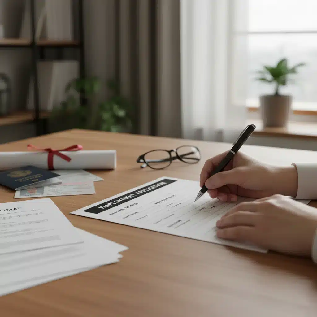 Detailed view of hands filling out a benefits application form