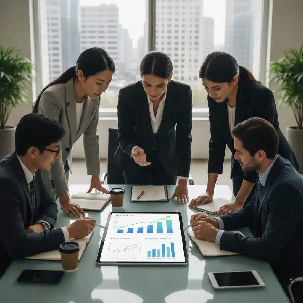 Financial analysts reviewing market data and growth projections for investment strategies
