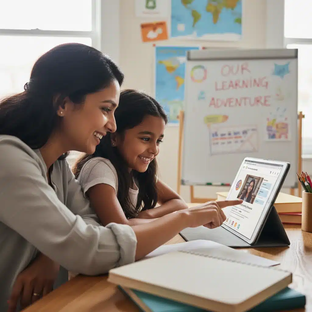 Parent and child collaborating on educational resources