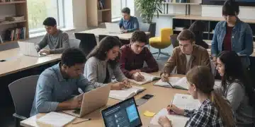 High school students preparing for 2026 standardized tests with laptops and textbooks