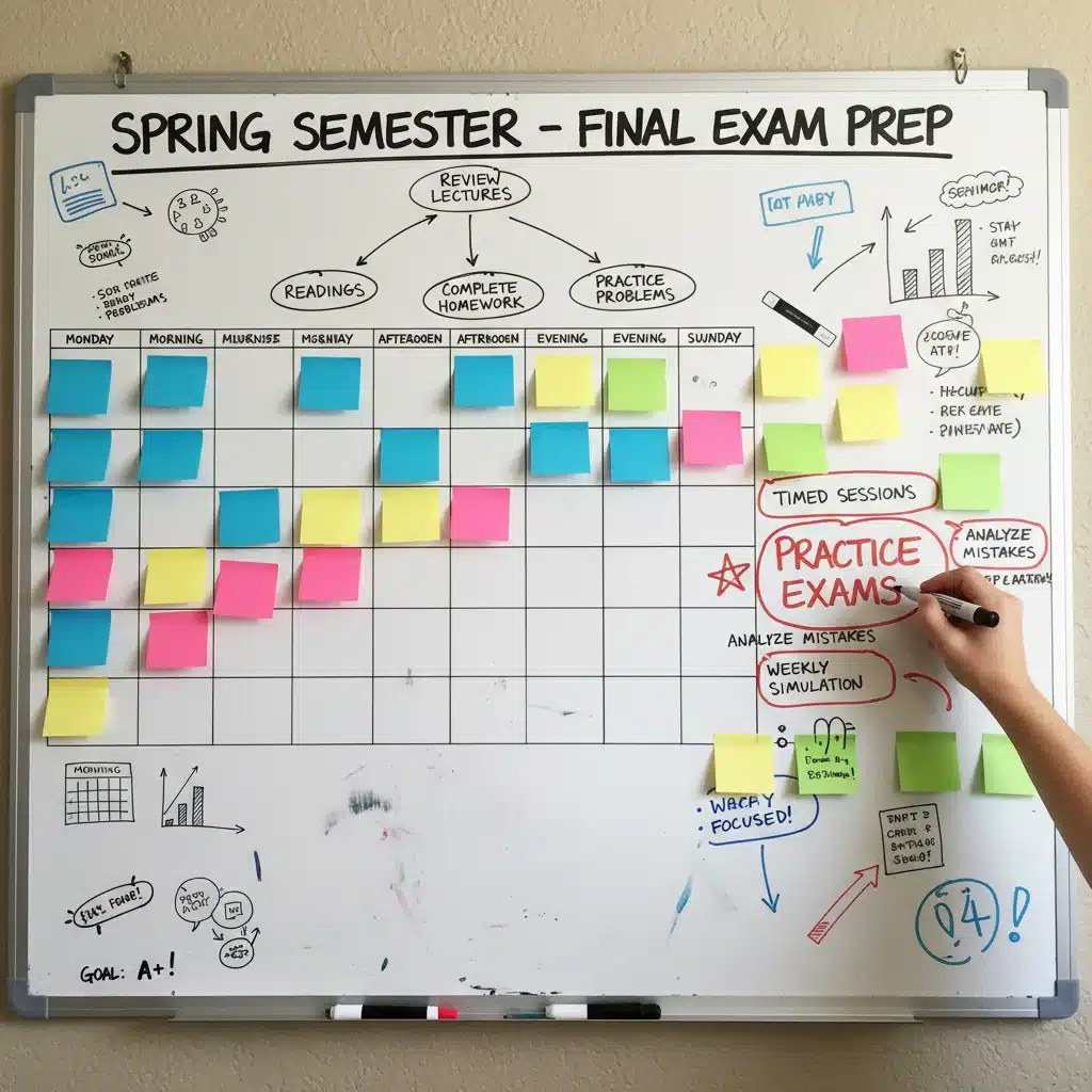Organized study schedule and notes for test preparation