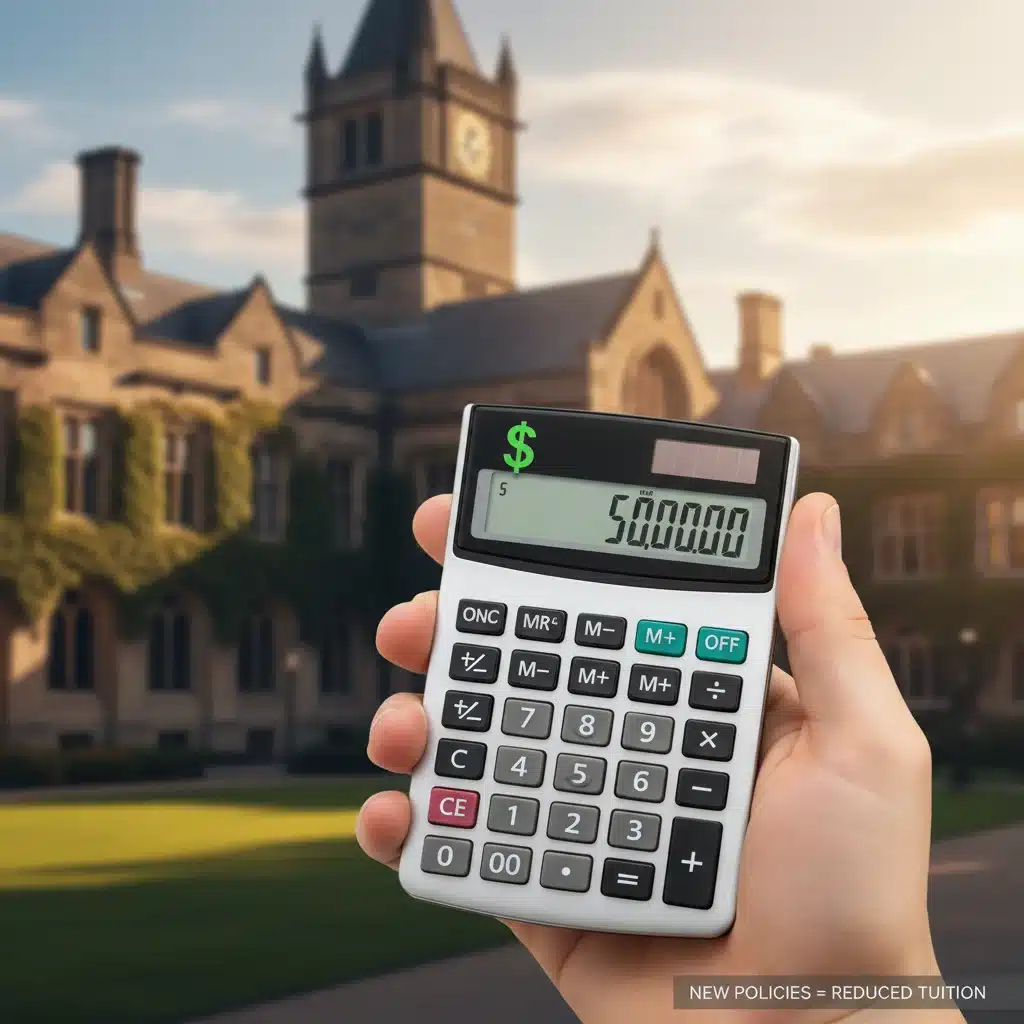 Calculator showing reduced student costs, symbolizing financial benefits