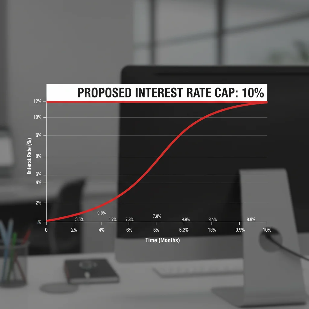 Graphic depicting a 10% interest rate cap on student loans, showing financial stability.